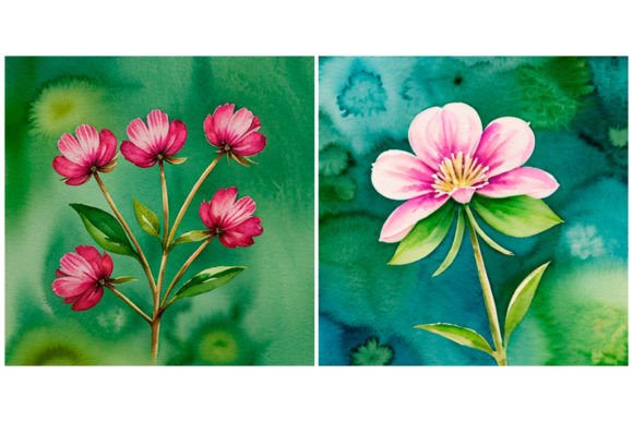 2 Watercolor Flower Floral Texture in Illustrations