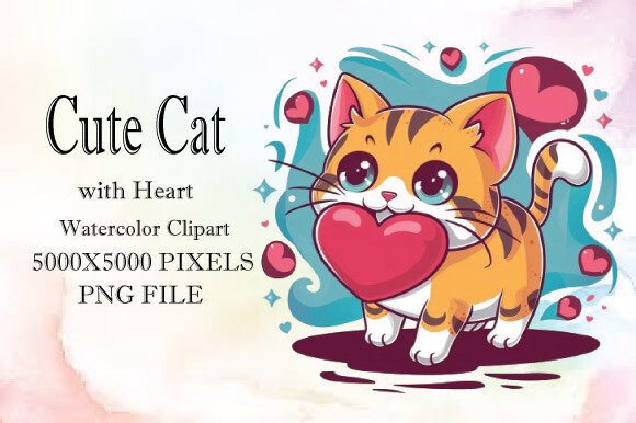Cute Cat with Heart Watercolor Clipart Review
