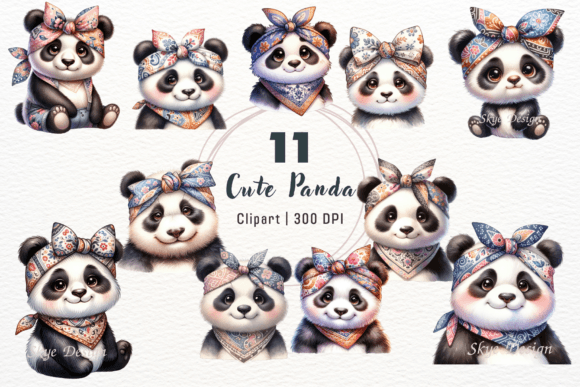Cute Panda Watercolor Clipart for Illustrations