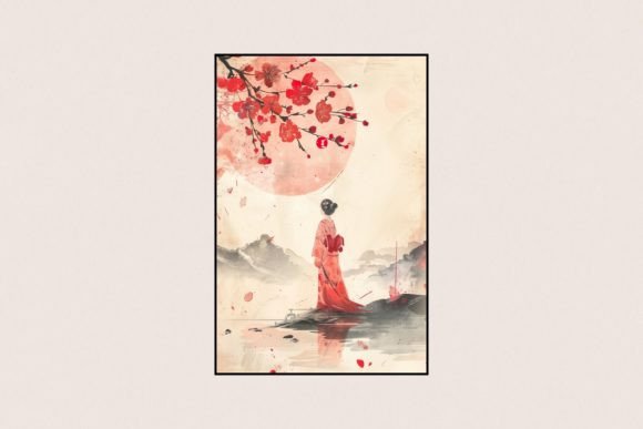 Japan Watercolor Poster Illustrations for Digital Products