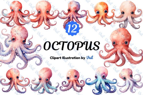Octopus Clipart Watercolor Bundle: Illustrations for Sales