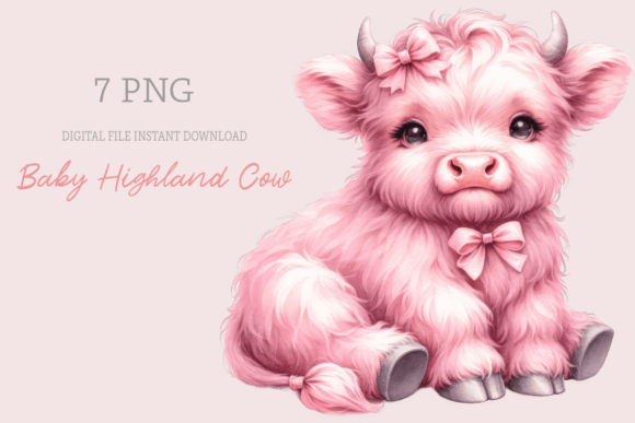 Pink Baby Highland Cow Illustrations Review