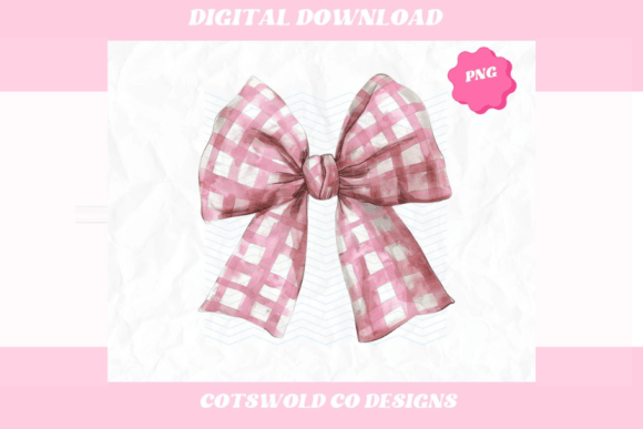 Pink Checkered Bow PNG Watercolor in Illustrations