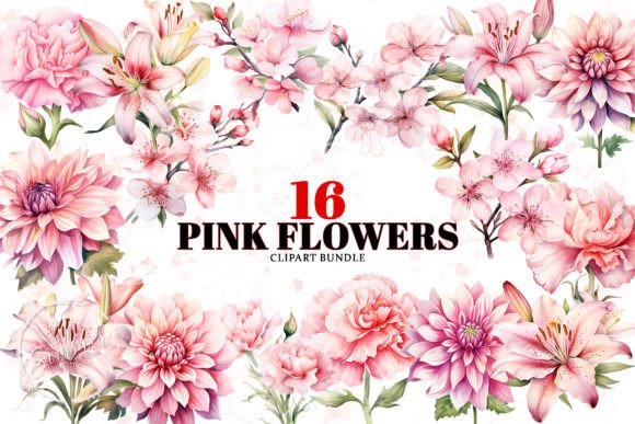 Pink Flowers Watercolor Sublimation: Illustrations for Branding