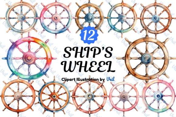 Ship's Wheel Clipart Watercolor Bundle: Nautical Illustrations