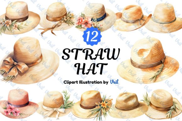 Straw Hat Clipart Watercolor Bundle: Illustrations for Crafters