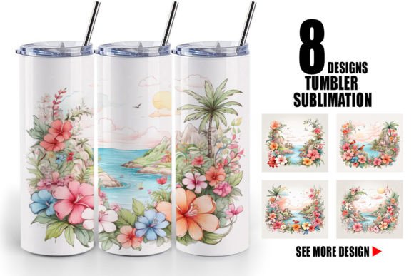 Tumbler Watercolor Paradise Illustrations Review