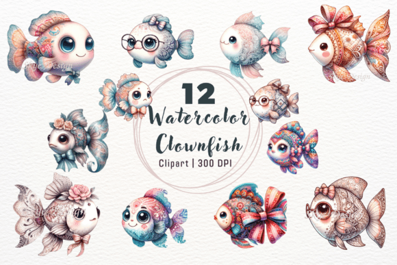 Watercolor Clownfish Illustrations for Crafting