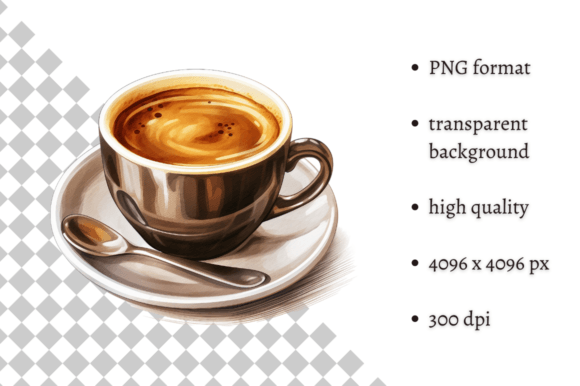 Watercolor Cup of Coffee PNG Clipart Illustrations