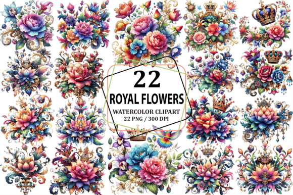 Watercolor Fantasy Royal Flowers Illustrations Review