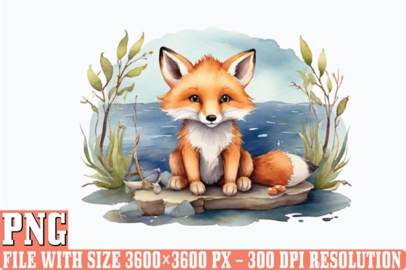 Watercolor Fishing Fox Clipart Sublimati Illustrations