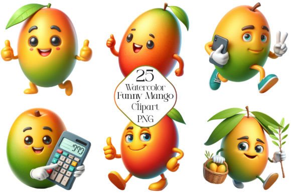 Watercolor Funny Mango Clipart for Illustrations