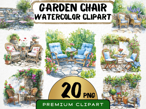 Watercolor Garden Chairs Illustrations Review