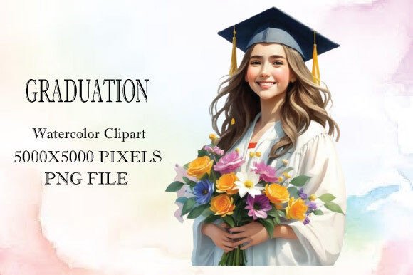 Watercolor Graduation Girl Illustrations for Branding