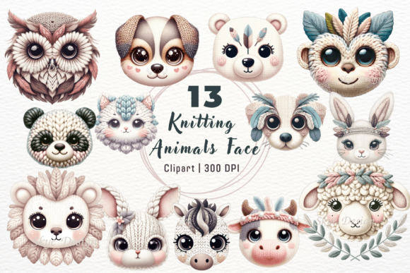 Watercolor Knitting Animals Face Illustrations Review