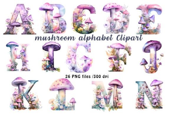 Watercolor Letters Mushroom Clipart for Illustrations