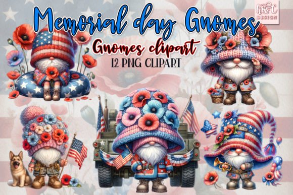Watercolor Memorial Day Gnomes Clipart Illustrations