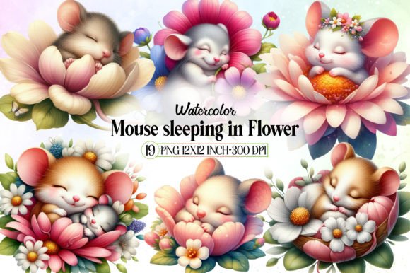 Watercolor Mouse Sleeping in Flower Clip: Illustrations Review