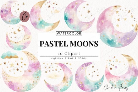 Watercolor Pastel Moon Clipart: Illustrations for Branding