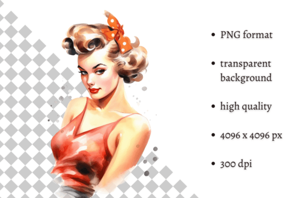 Watercolor Pin-up Girl PNG Clipart for Embroidery