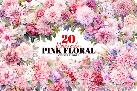 Watercolor Pink Pastel Floral Clipart Illustrations