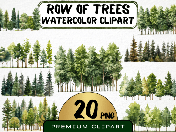 Watercolor Row of Trees Clipart: Illustrations Review