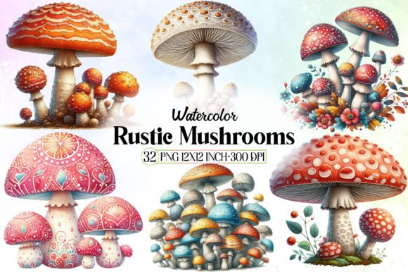 Watercolor Rustic Mushrooms Clipart for Editorial Illustrations