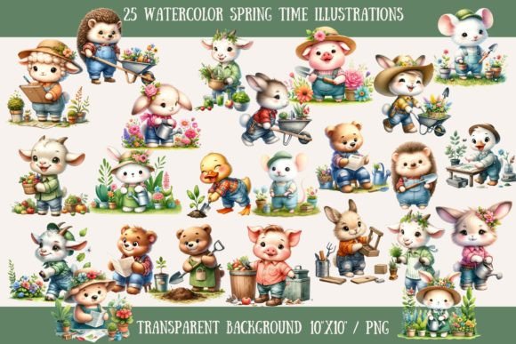 Watercolor Spring Time Gardeners Illustrations Review