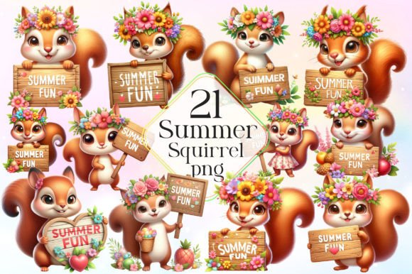 Watercolor Summer Squirrel Clipart for Illustrations