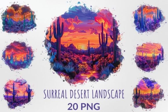 Watercolor Surreal Desert Landscape Illustrations