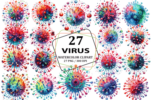 Watercolor Virus Clipart Sublimation for Embroidery